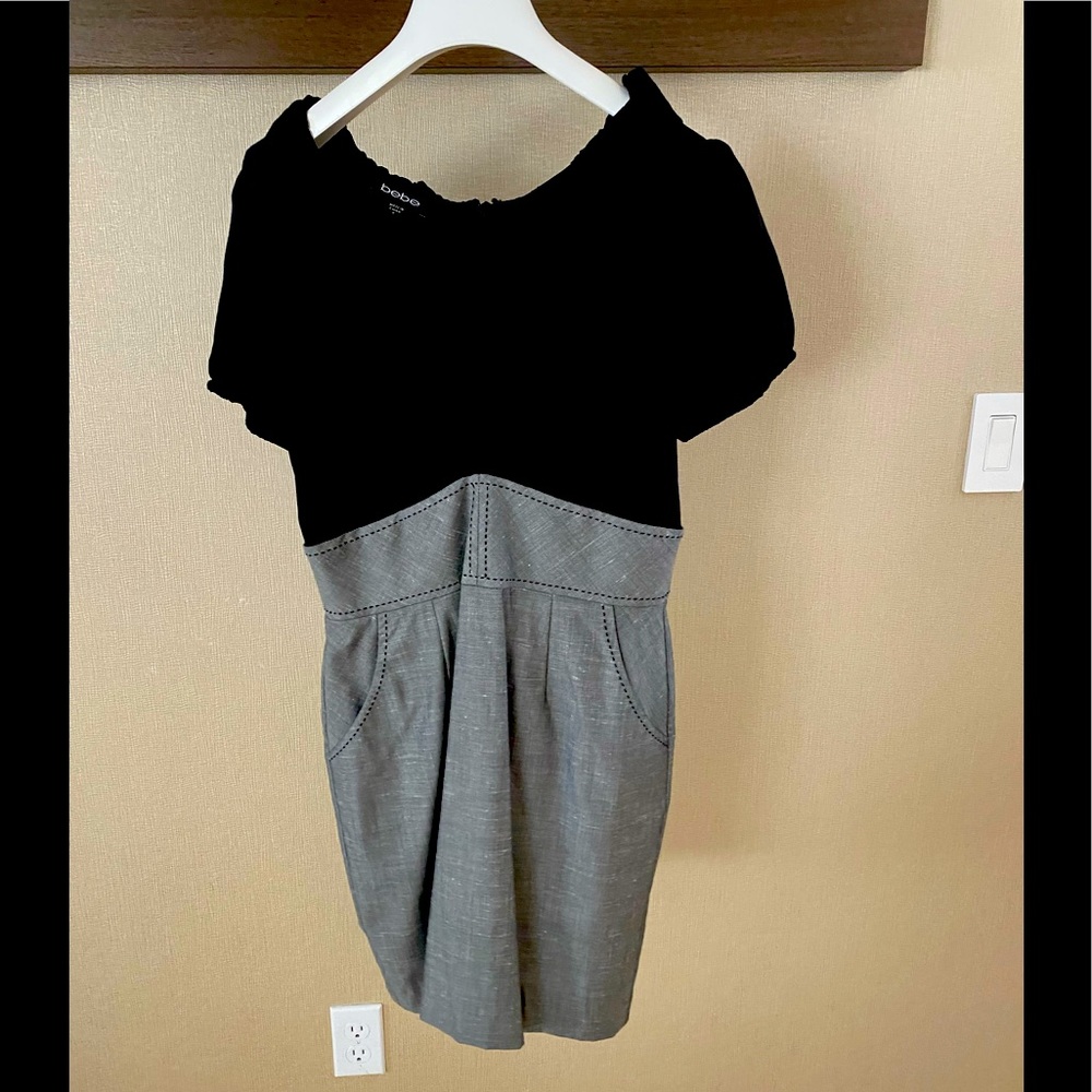 BEBE Black & Gray Mini Dress w/ Pockets Size 8